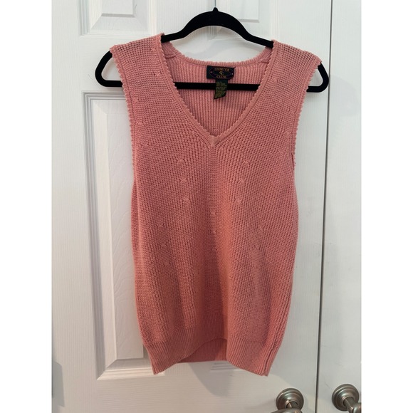 Charter Club Sweaters - Vintage Charter Club‎ Pink V-Neck Knit Sweater Vest Ramie Cotton Blend Size M.